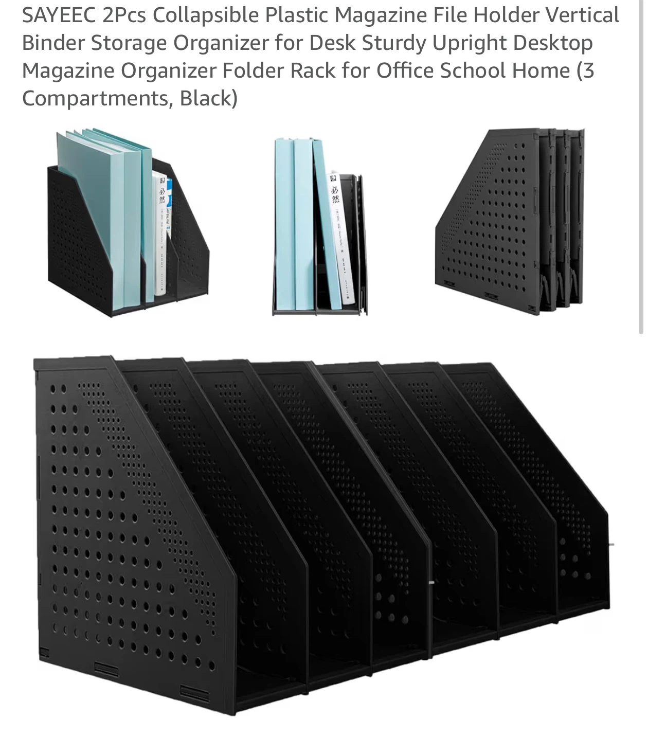 SAYEEC 2 Pcs Collapsible Magazine File Holder - Black - photo 3