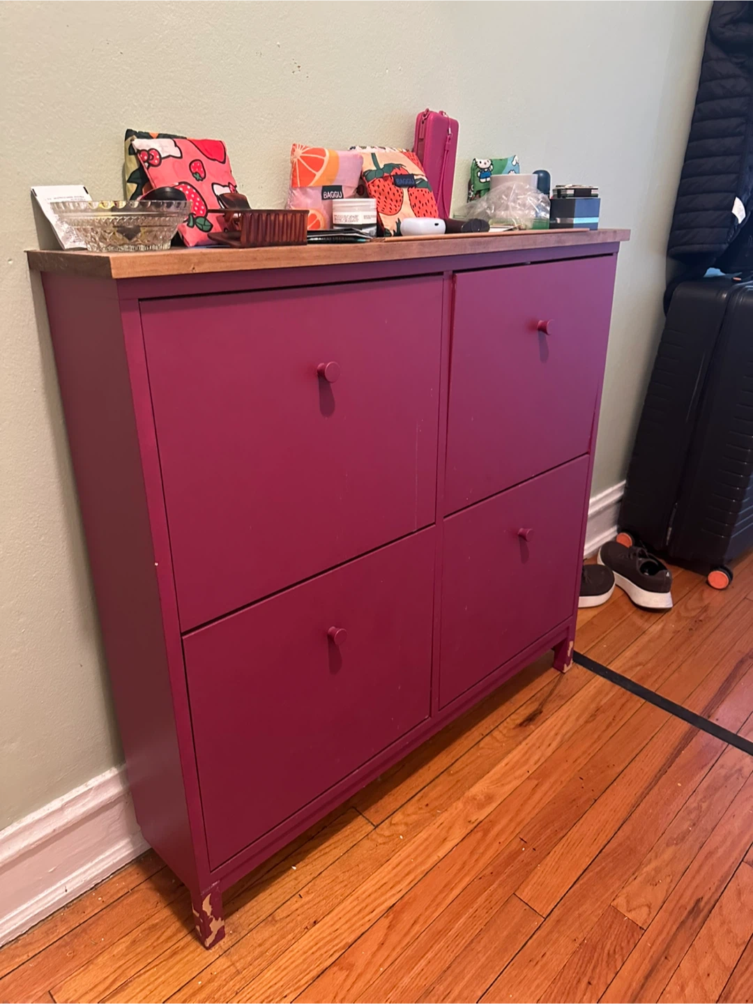 Purple Shoe Cabinet with 4 Drawers