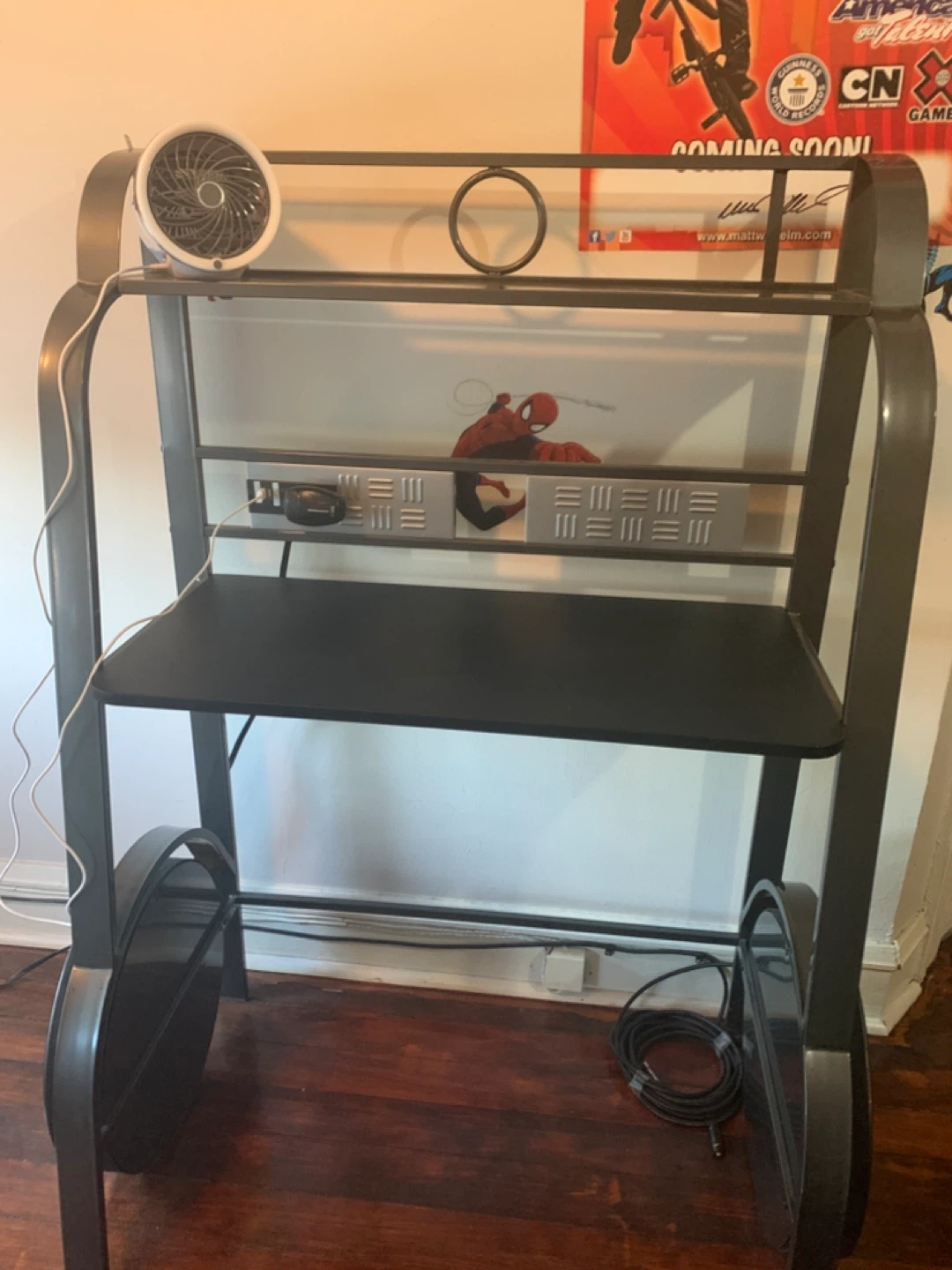 Black Metal Computer Desk with Shelves