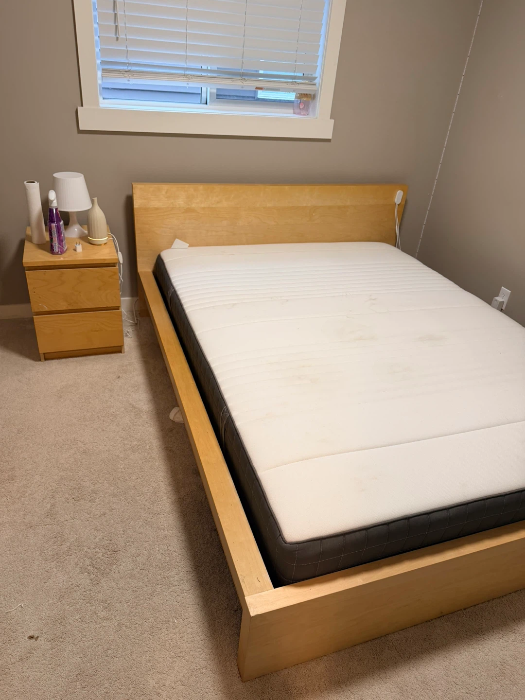 Queen Mattress, Malm Bedframe and side table
