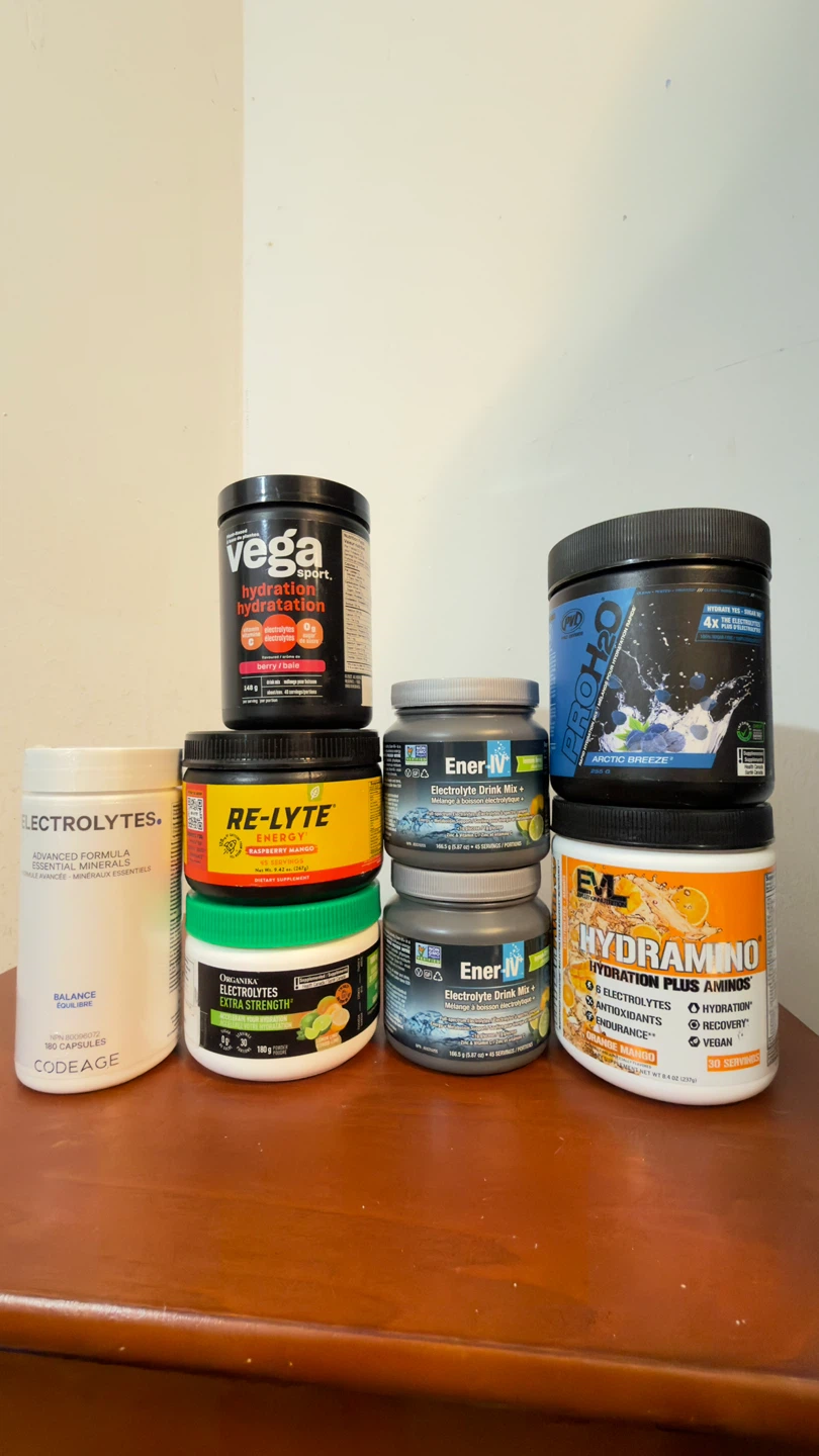 Vega, Ener-IV, RE-LYTE, PRO H2O, EVL Hydramino,