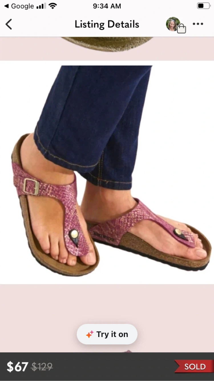 Birkenstock Pink Metallic Snake Print Thong Sandals