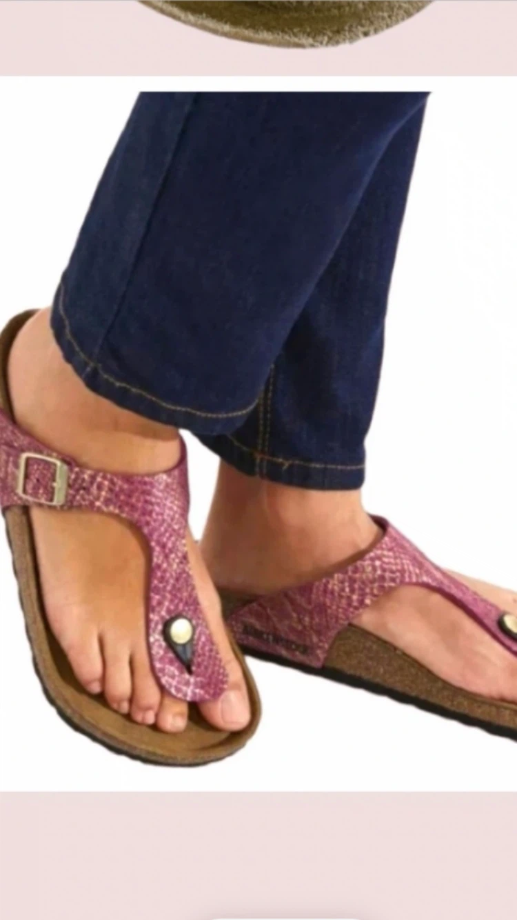 Birkenstock Pink Metallic Snake Print Thong Sandals - photo 2
