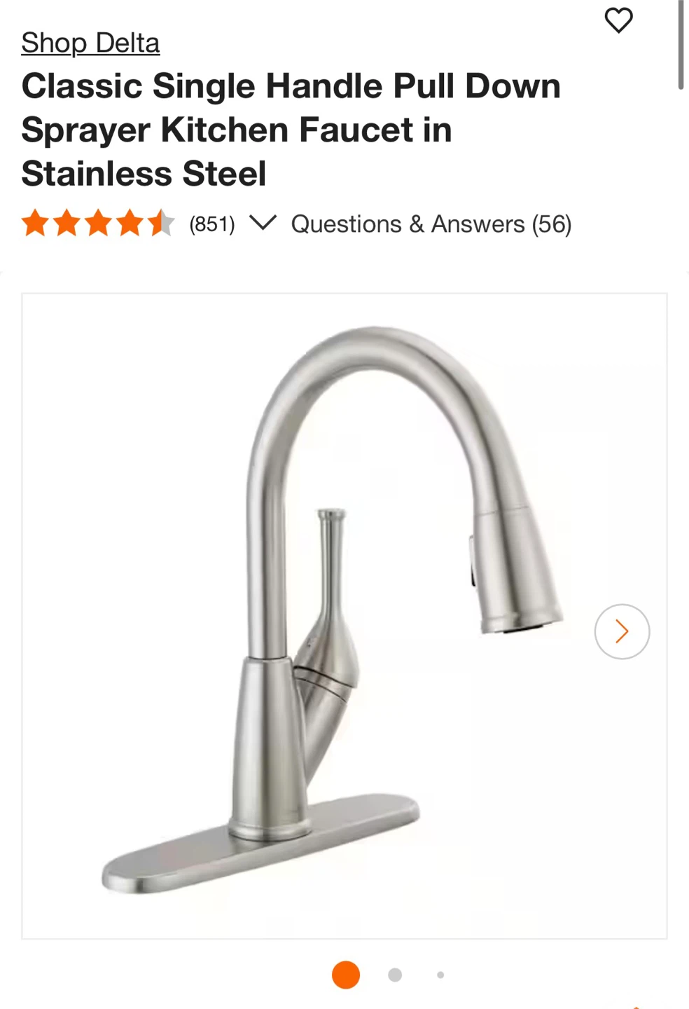 Delta Classic Single Handle Pull Down Kitchen Faucet
