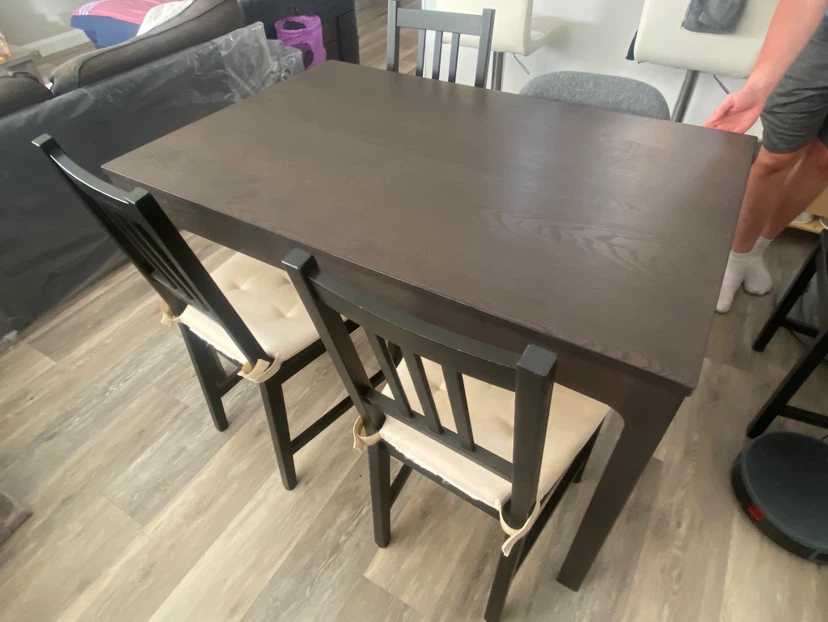 Expandable Dark Brown Dining Table with 4 Darkbrown Chairs - photo 4