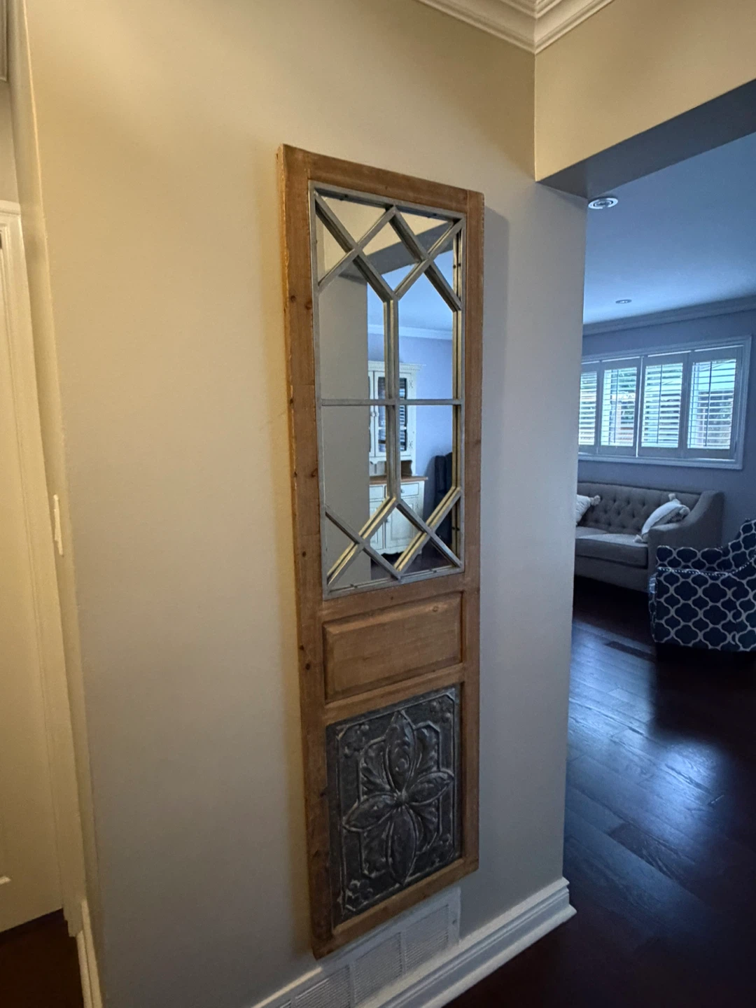 Decorative Wall Mirror with Wood and Metal Accents