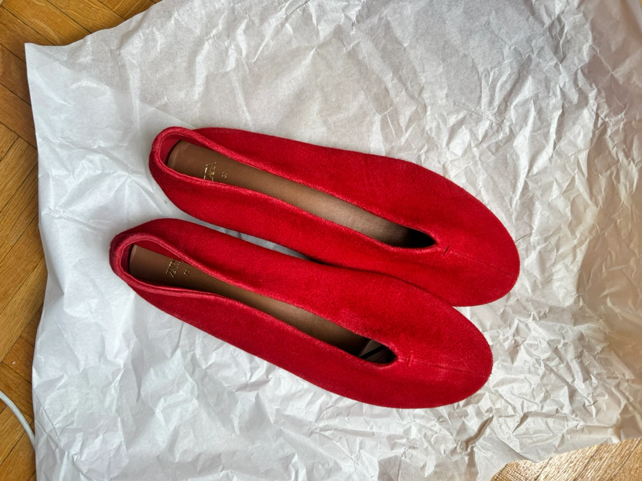 ZARA Red Suede Ballet Flats