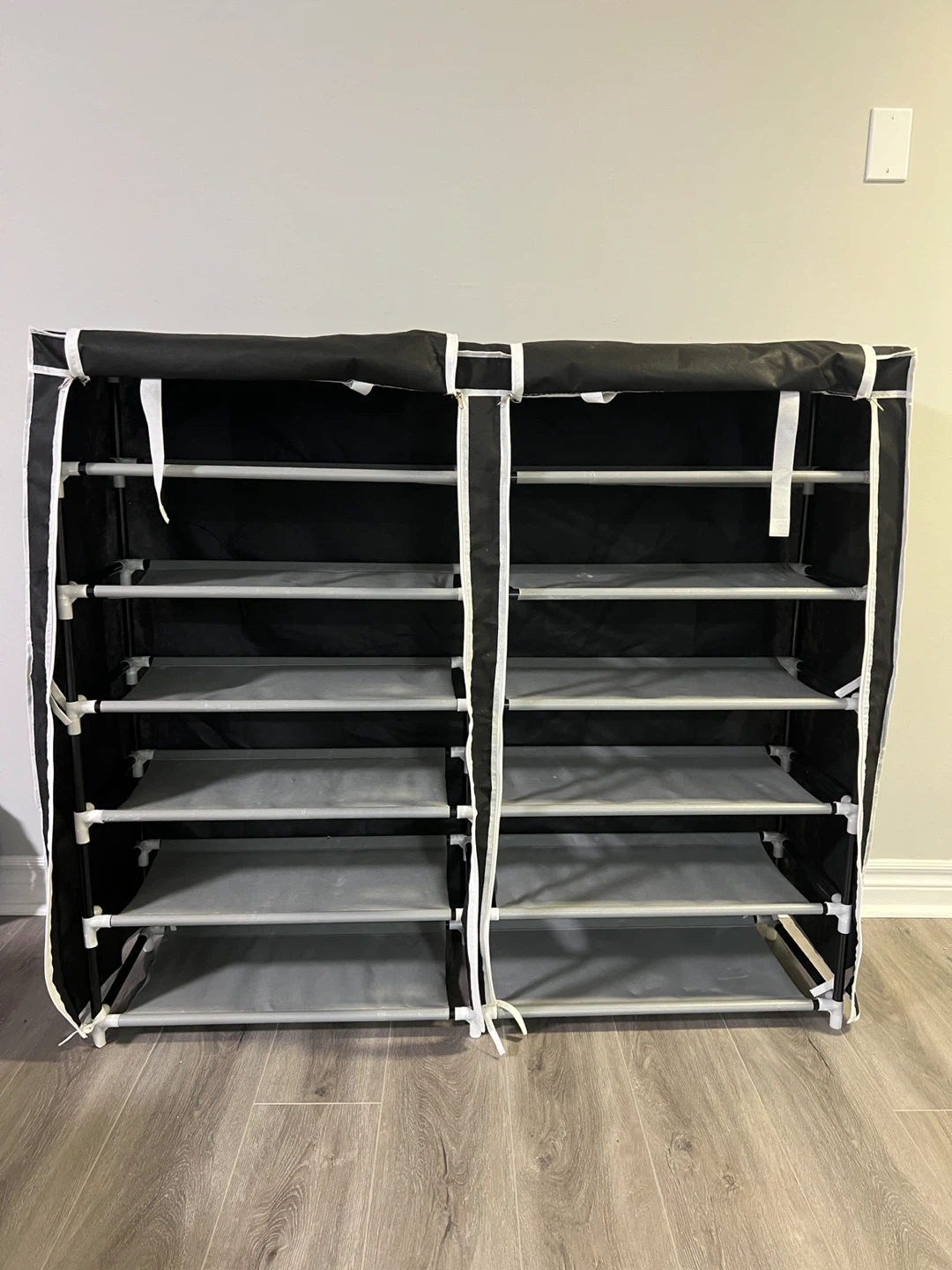6-Tier Fabric Shoe Rack with Zipper Cover – Black
