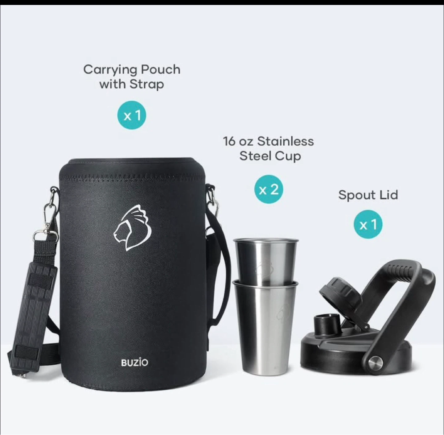 BUZIO Insulated Water Bottle with 2 Cups and Spout Lid