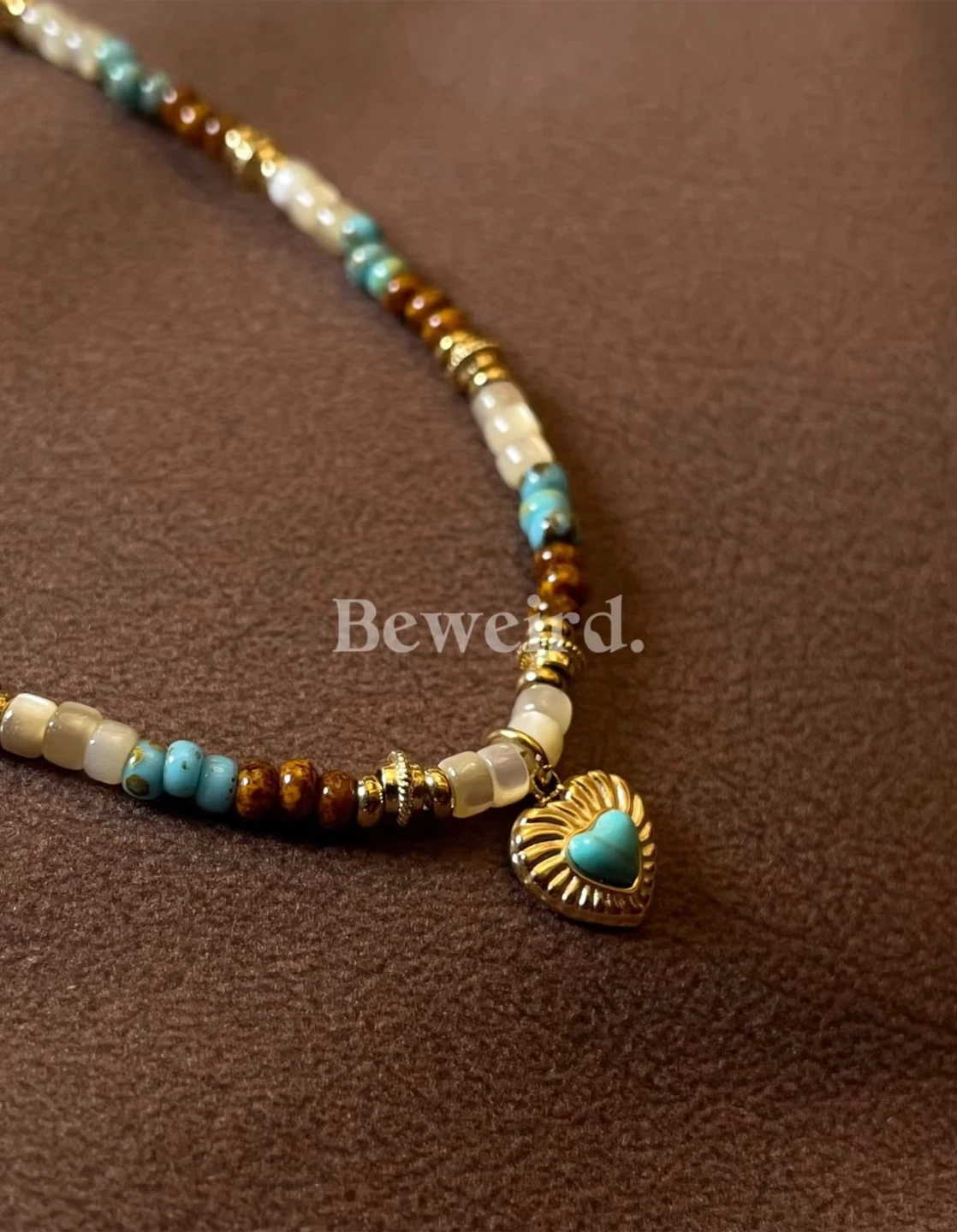 Beaded Necklace with Heart Pendant