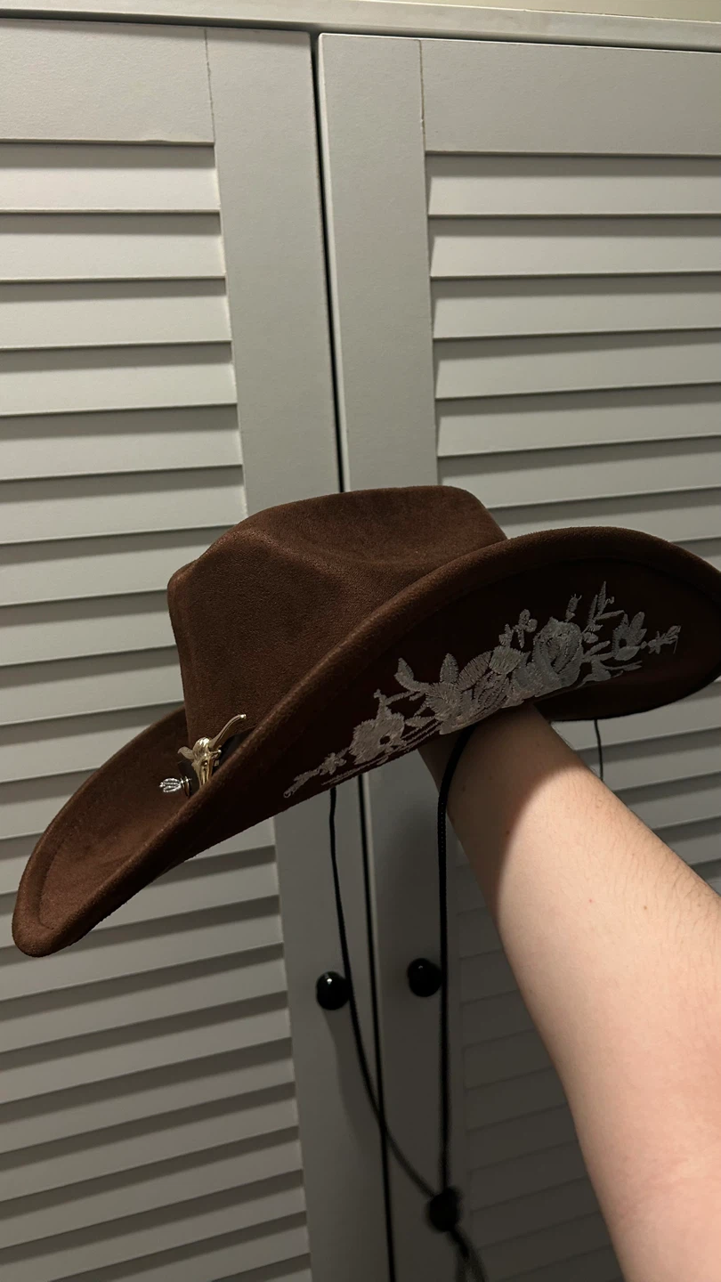 Brown Cowboy Hat with Studs and Bull Skull - photo 2