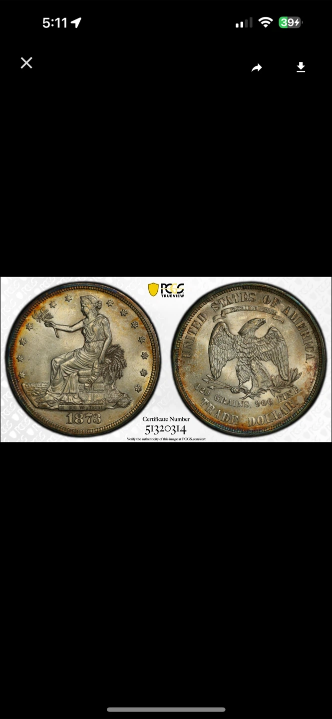 1873 US Trade Dollar PCGS MS63 Silver Coin - photo 3