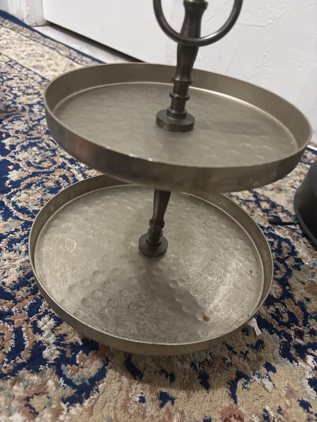Two-Tier Hammered Metal Serving Stand