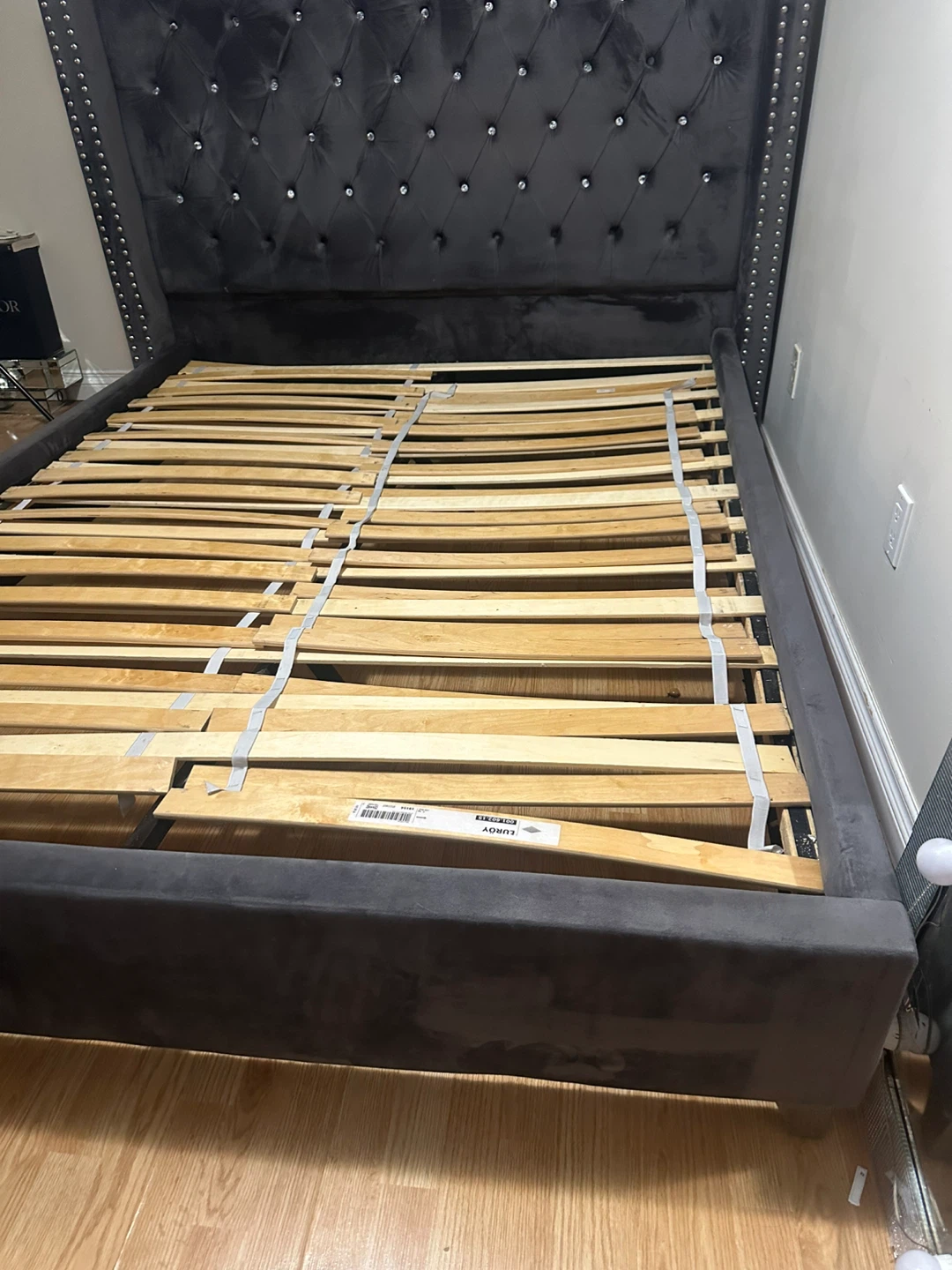 Velvet Tufted Bed Frame with Crystal Accents - photo 2