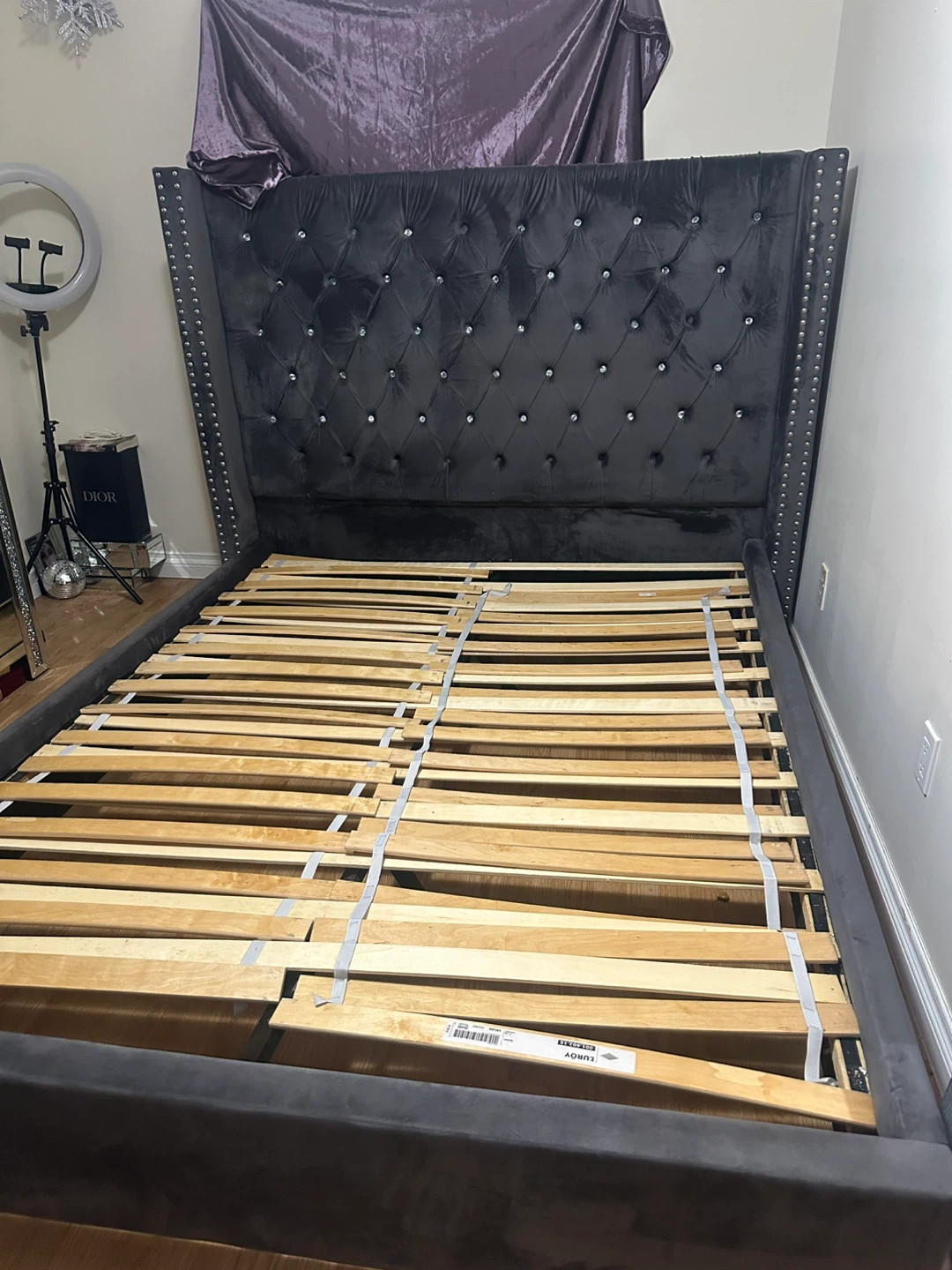 Velvet Tufted Bed Frame with Crystal Accents - photo 3