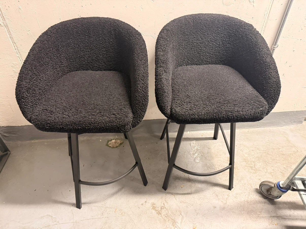 Black Teddy Fabric Bar Stools (Set of 2) - photo 3