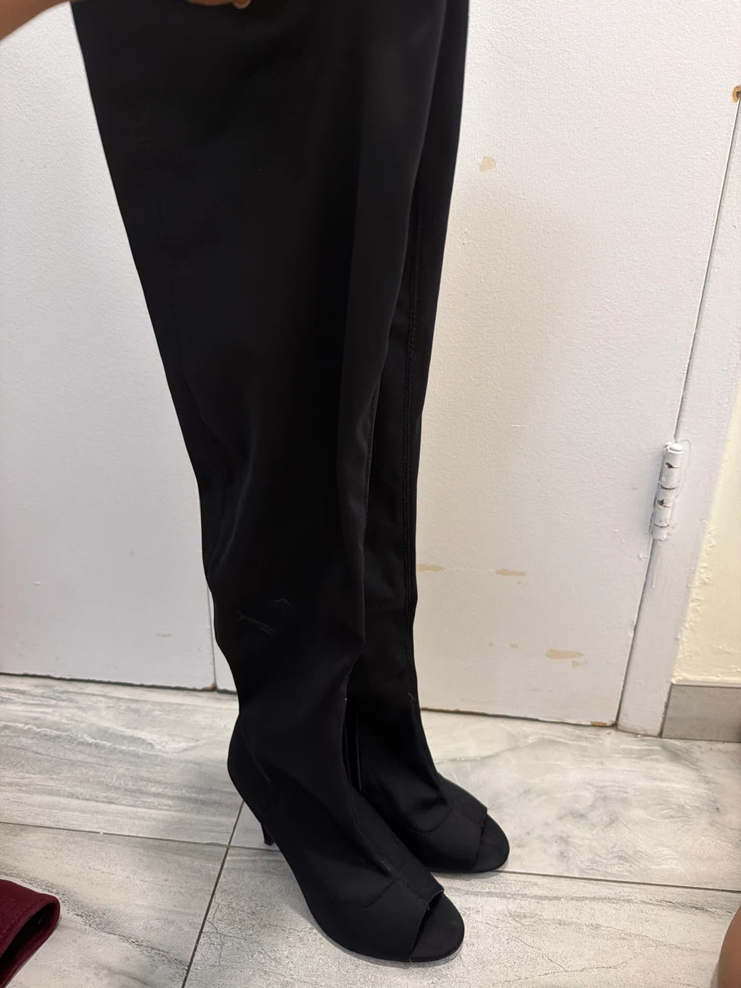 Forever 21 Black Peep-Toe Thigh-High Boots
