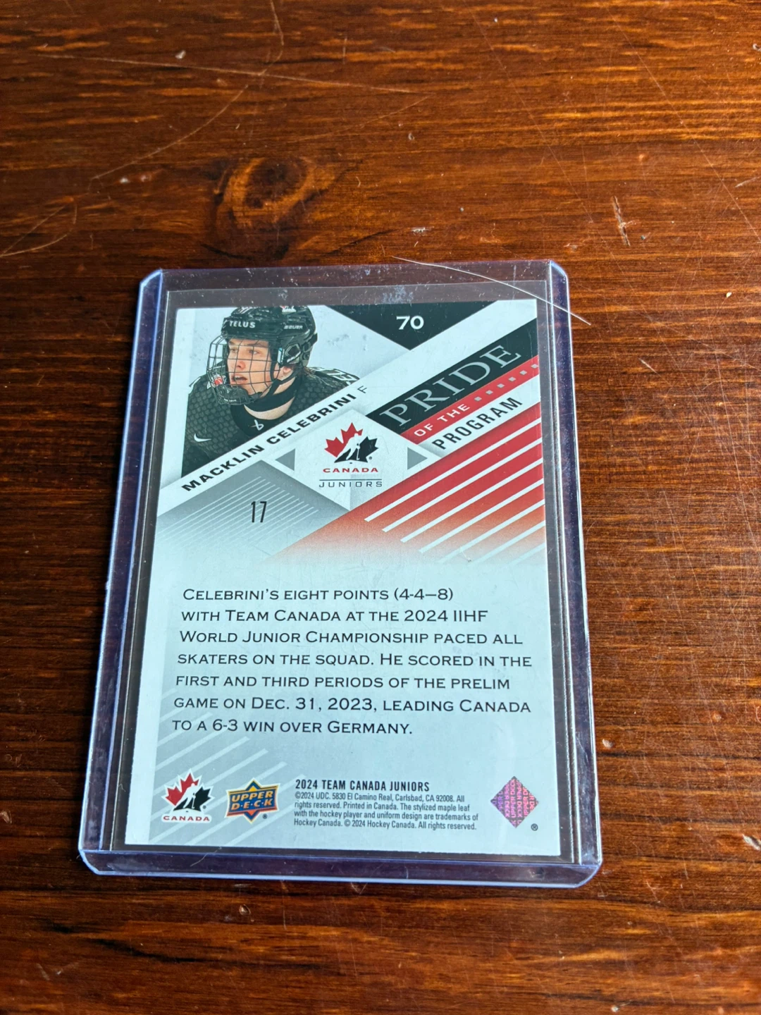 Macklin Celebrini 2024 Canada Juniors Hockey Card - photo 2