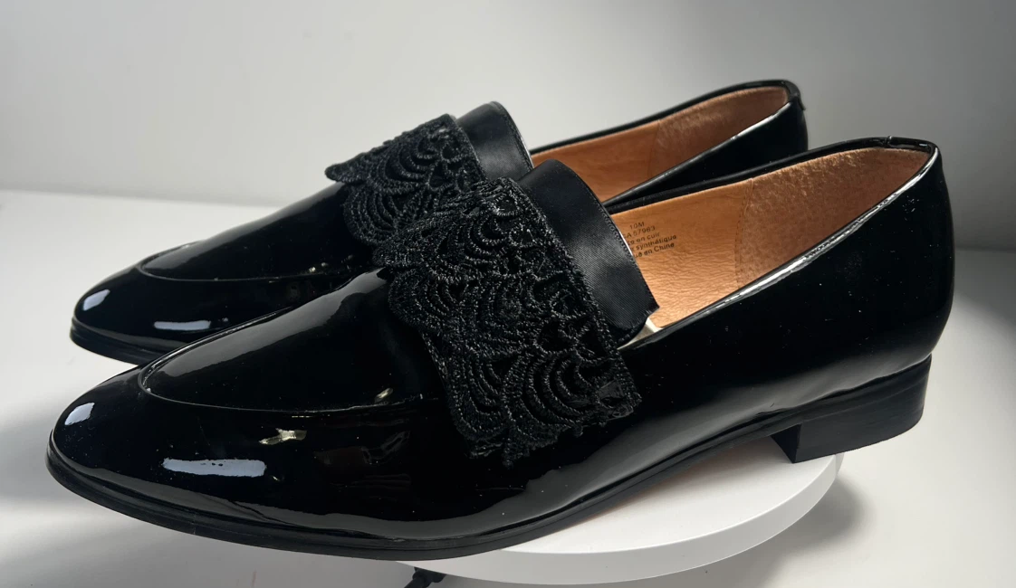 Halogen Black Patent Loafers with Lace Detail