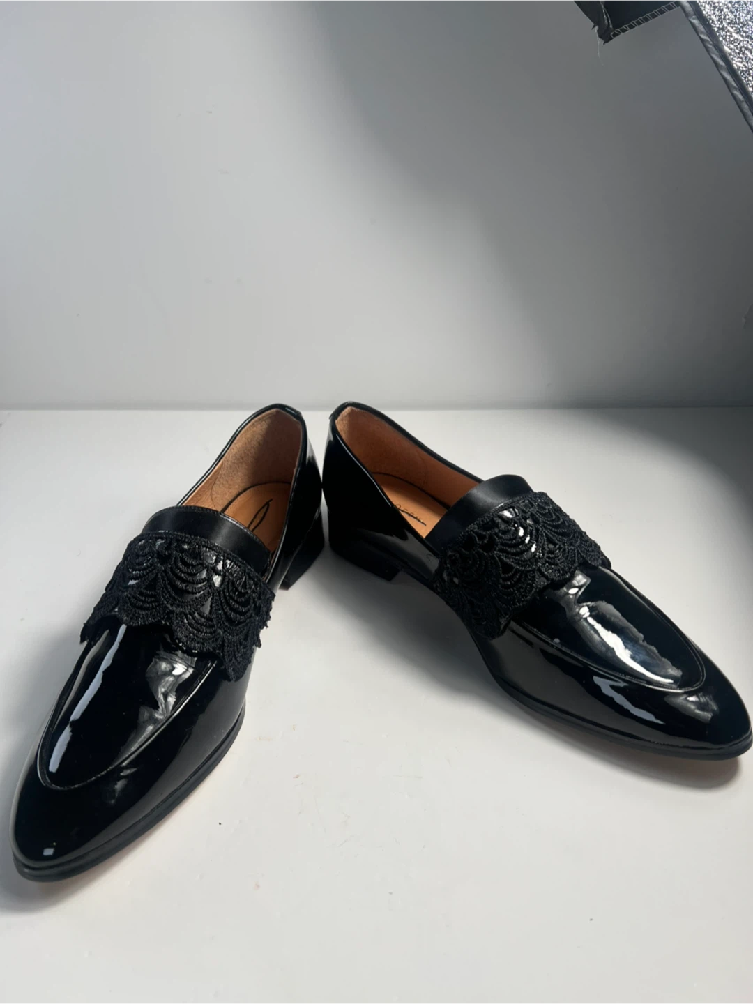 Halogen Black Patent Loafers with Lace Detail - photo 2