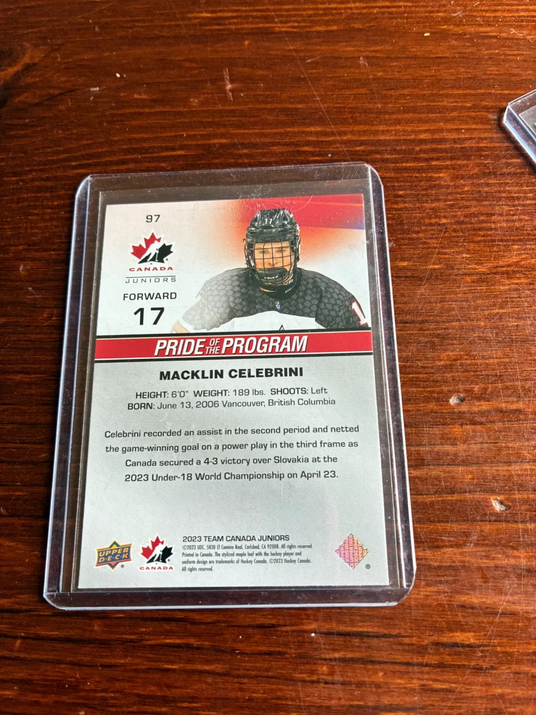 2023 Upper Deck Team Canada Juniors Macklin Celebrini - photo 2