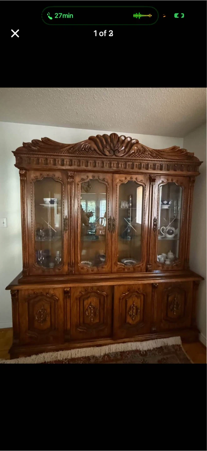 Antique Wooden Display Cabinet with Glass Doors