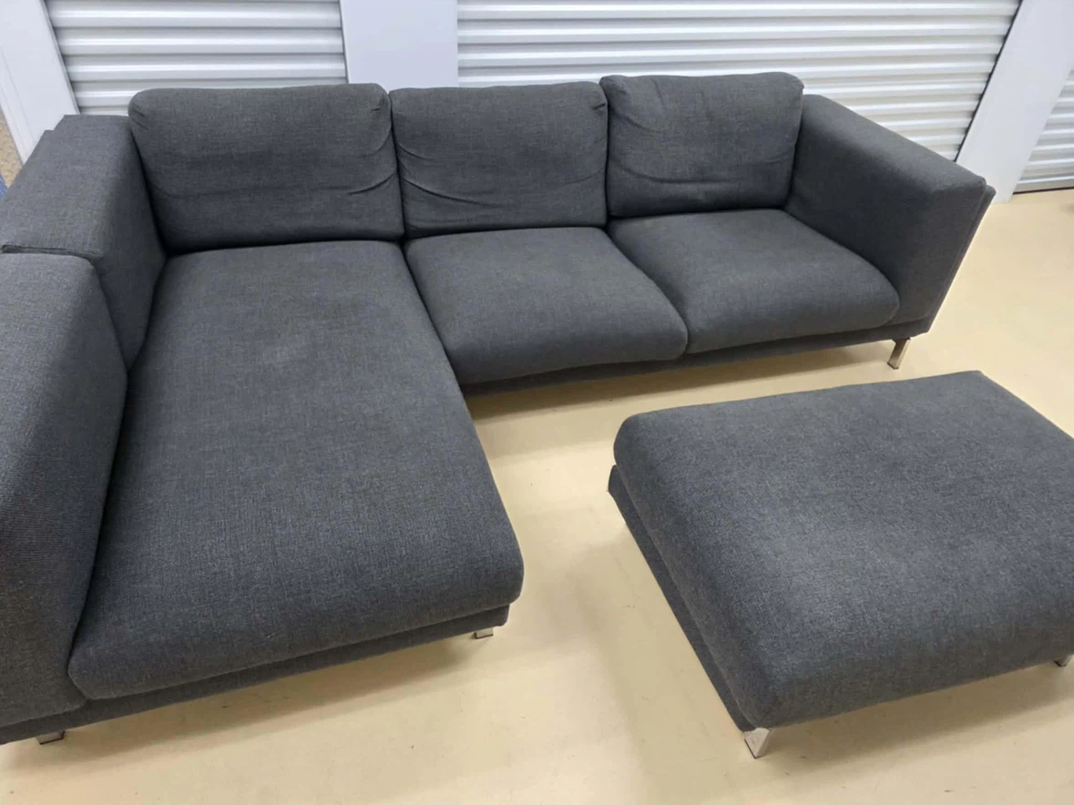 Ikea Dark Grey Sectional Sofa with Ottoman