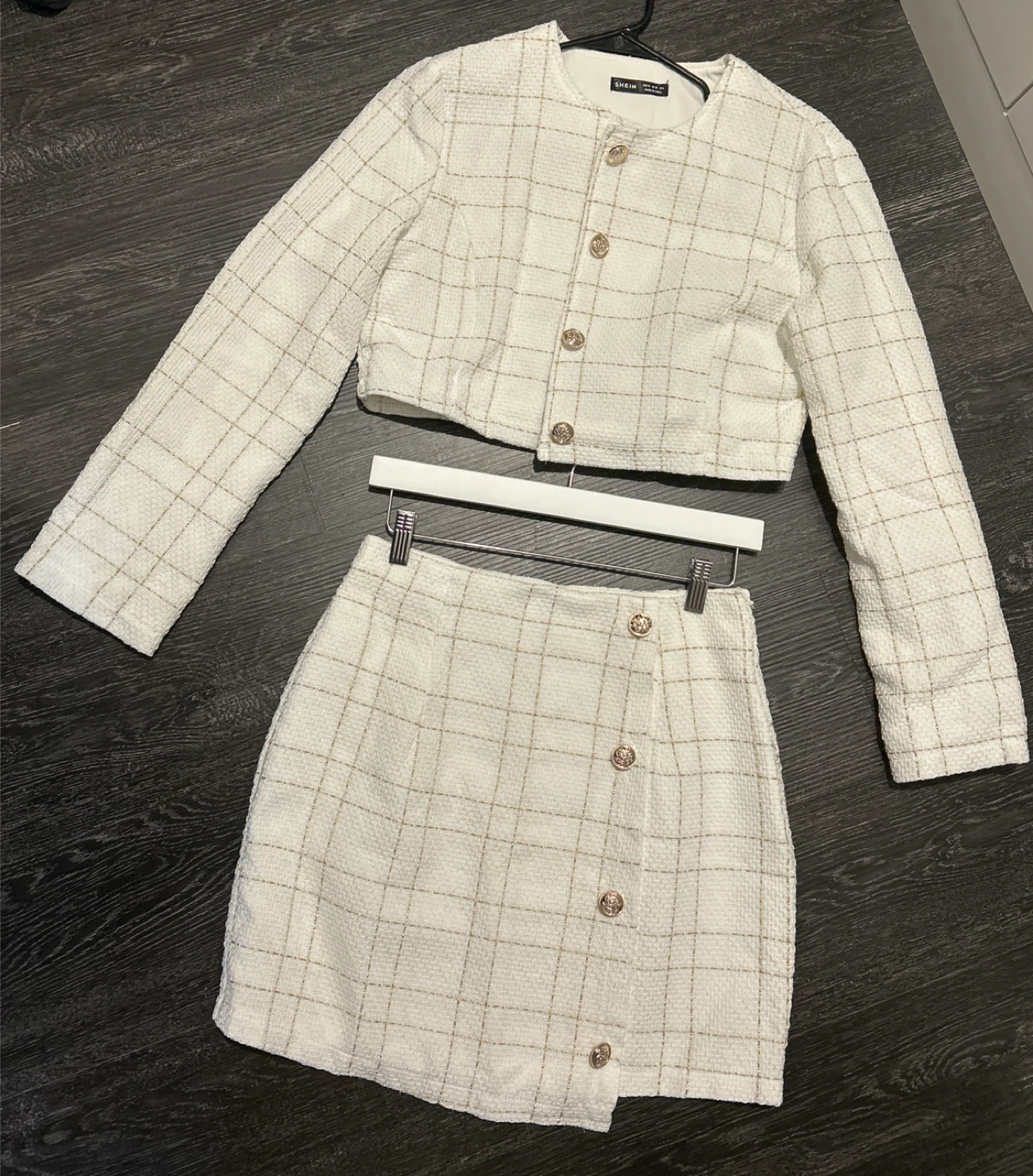 SHEIN Tweed Cropped Jacket and Skirt Set