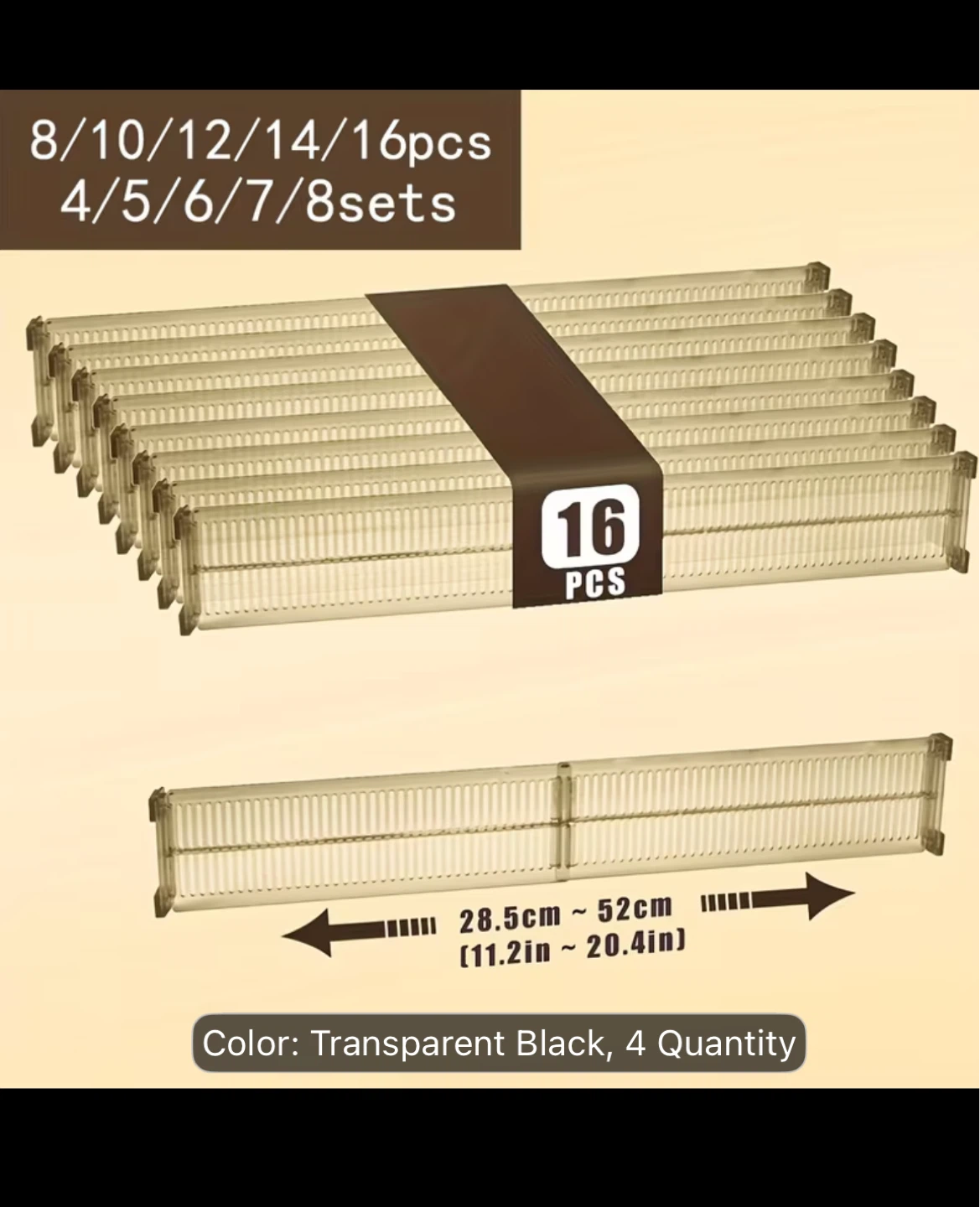 Adjustable Drawer Dividers (Transparent Black, 4 Quantity) - photo 2