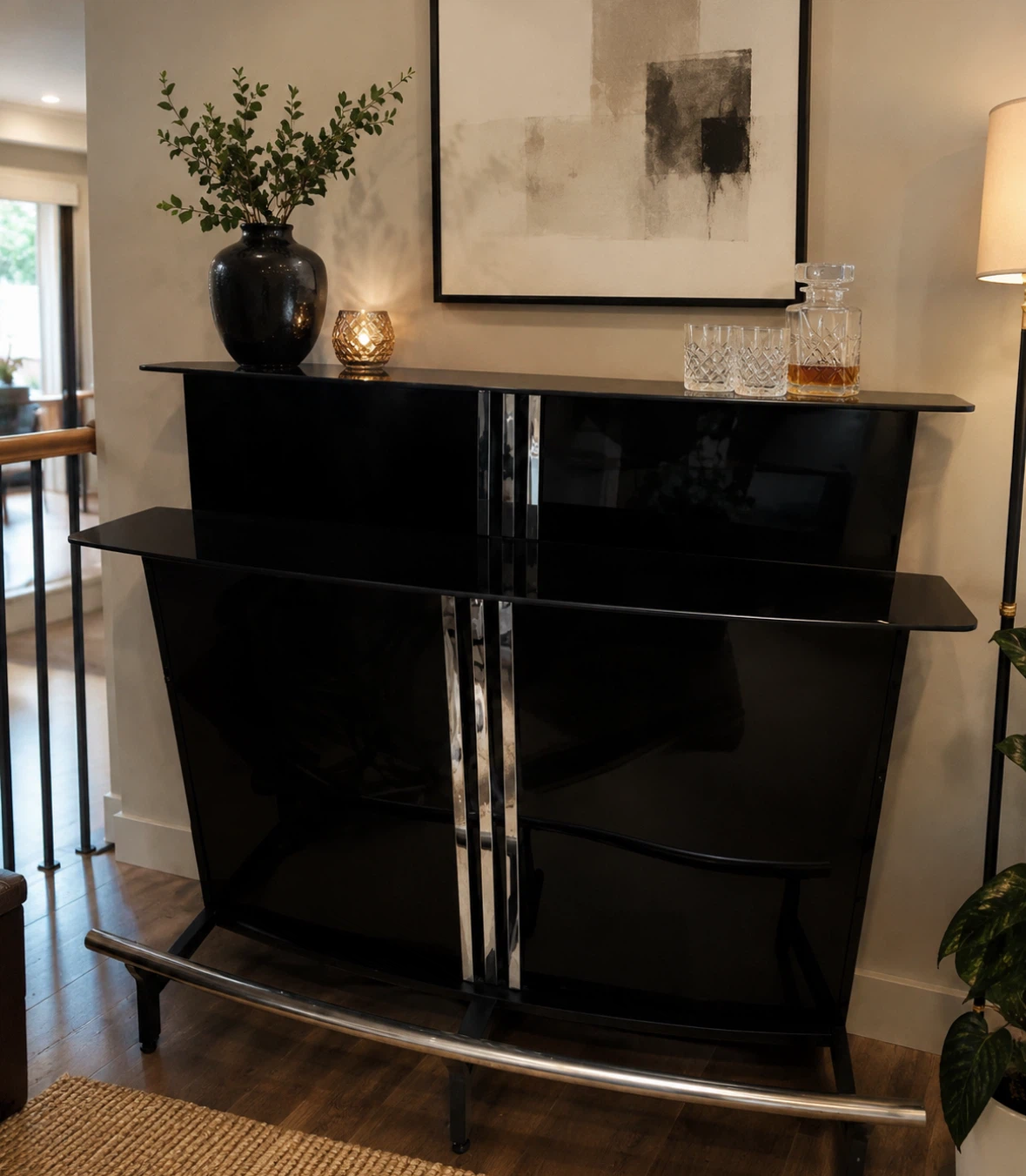Black Bar Cart with Chrome Accents