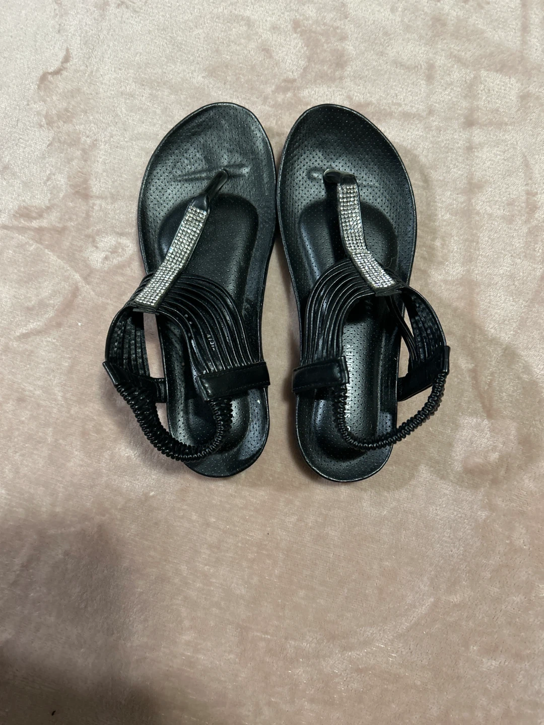 Black Embellished Thong Sandals