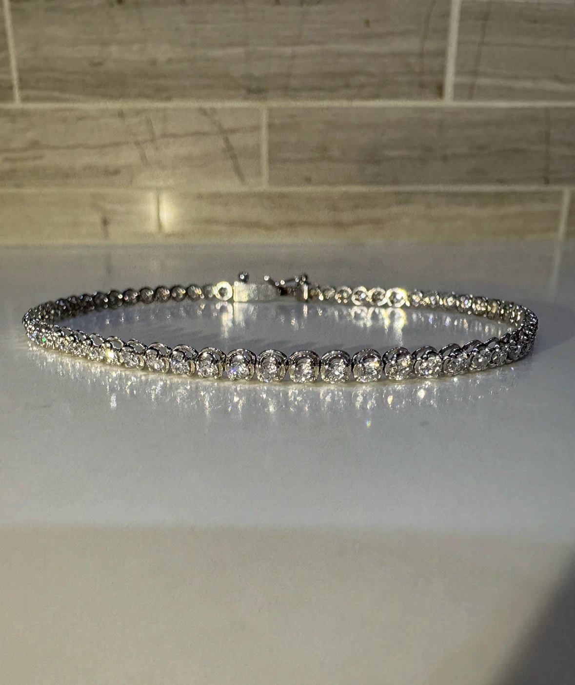 14k White Gold Diamond Tennis Bracelet - 7.44g