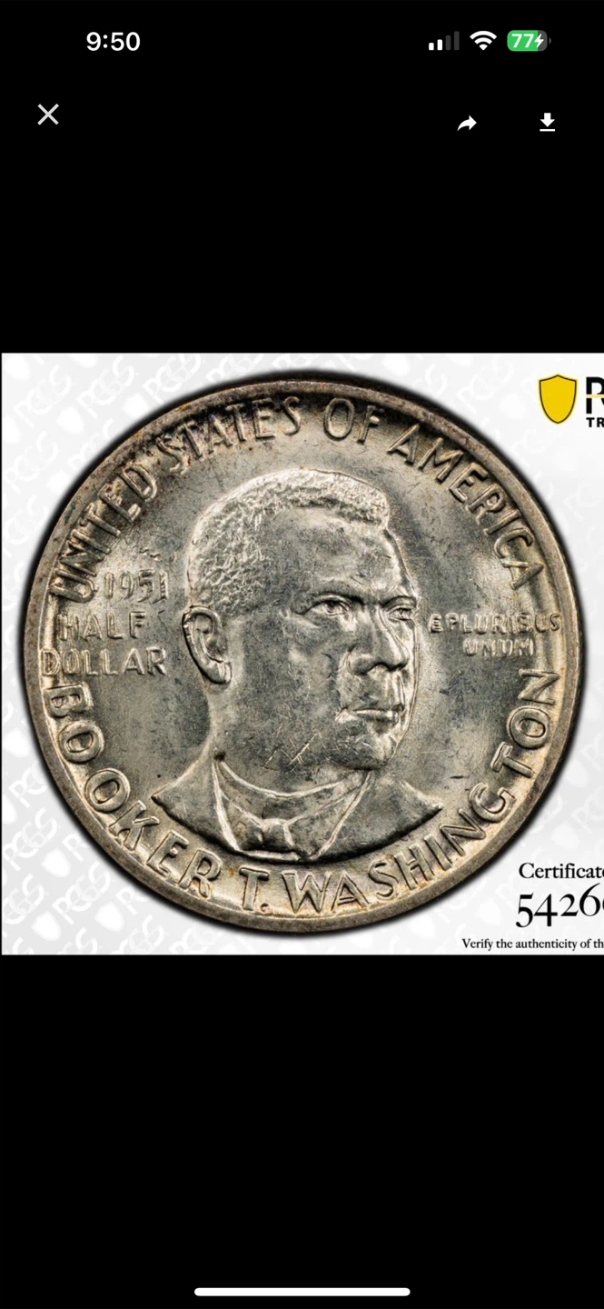 1951 Booker T. Washington Silver Half Dollar - photo 3