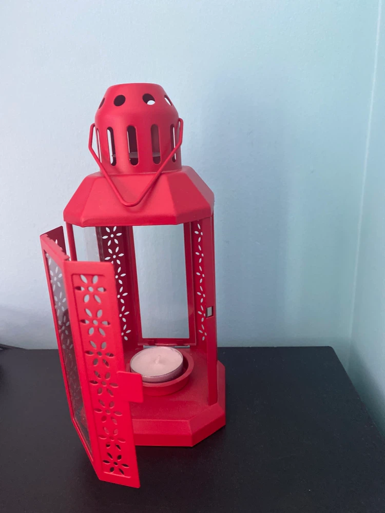 Red Metal Lantern with Tea Light Holder
