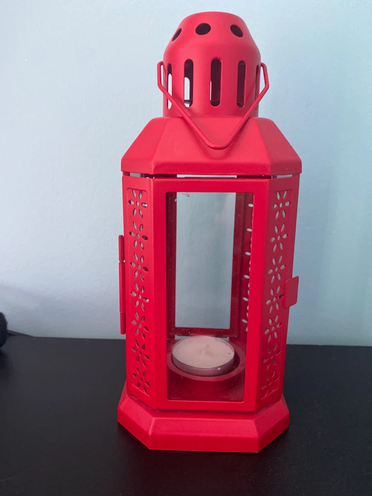 Red Metal Lantern with Tea Light Holder - photo 2