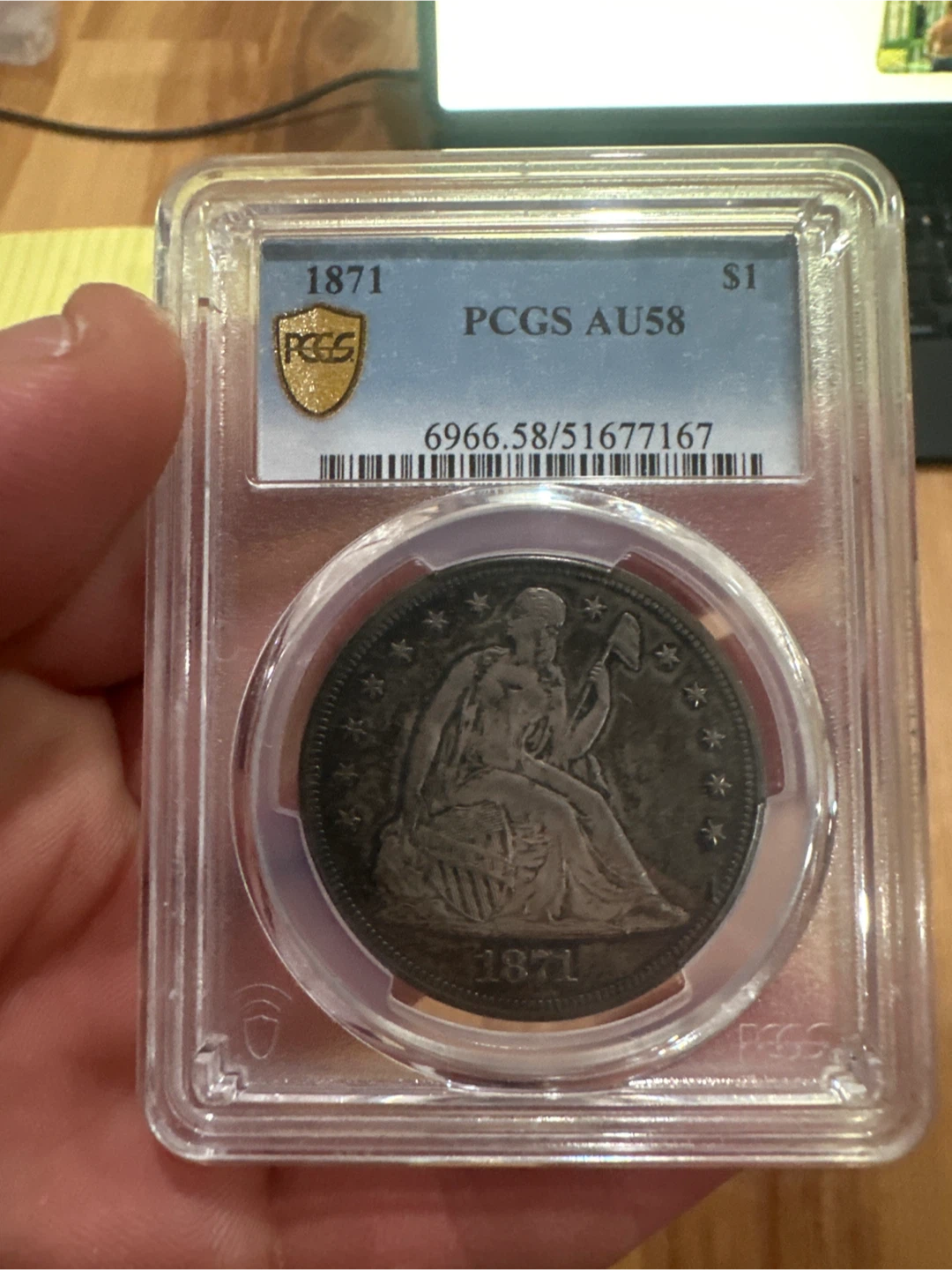 1871 Seated Liberty Silver Dollar PCGS AU58