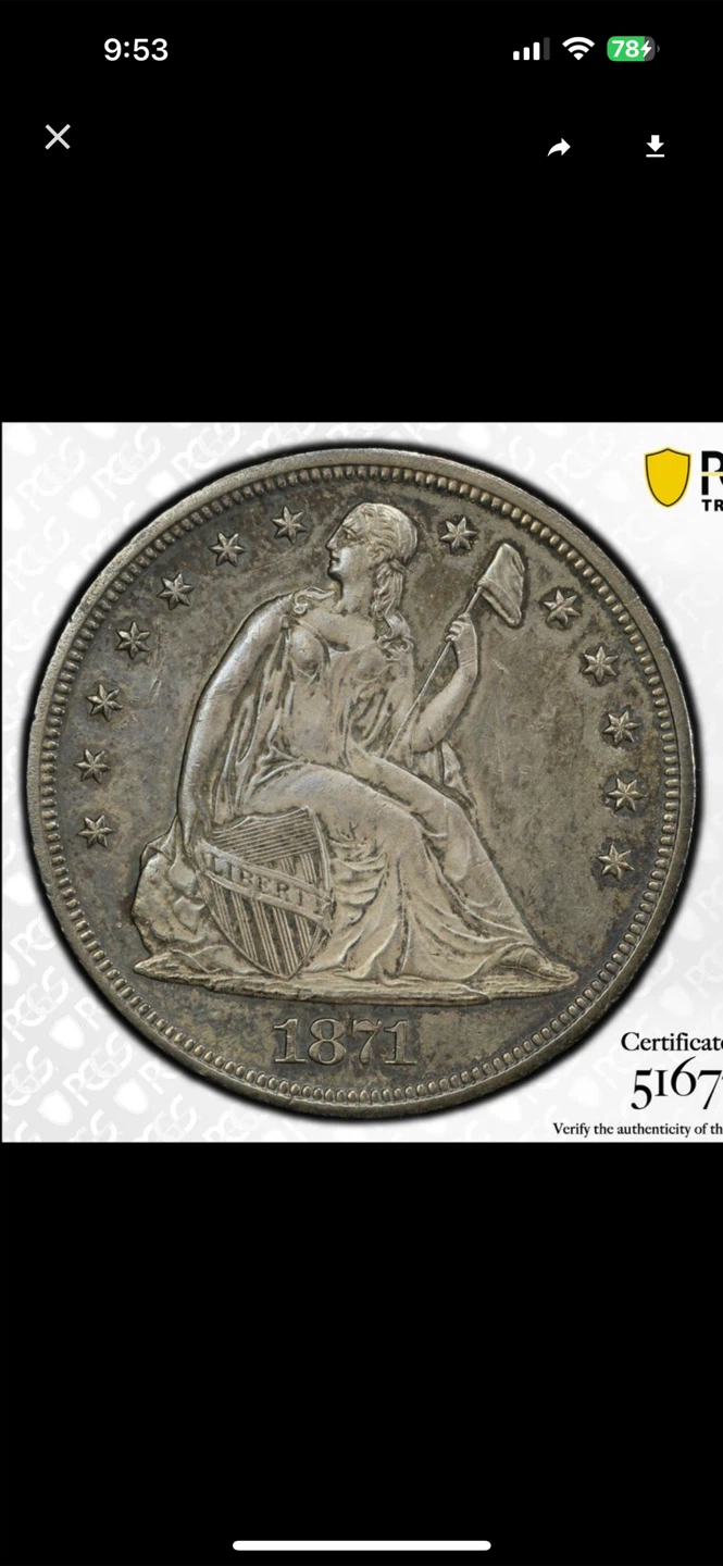 1871 Seated Liberty Silver Dollar PCGS AU58 - photo 3