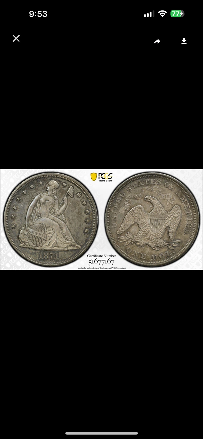 1871 Seated Liberty Silver Dollar PCGS AU58 - photo 5