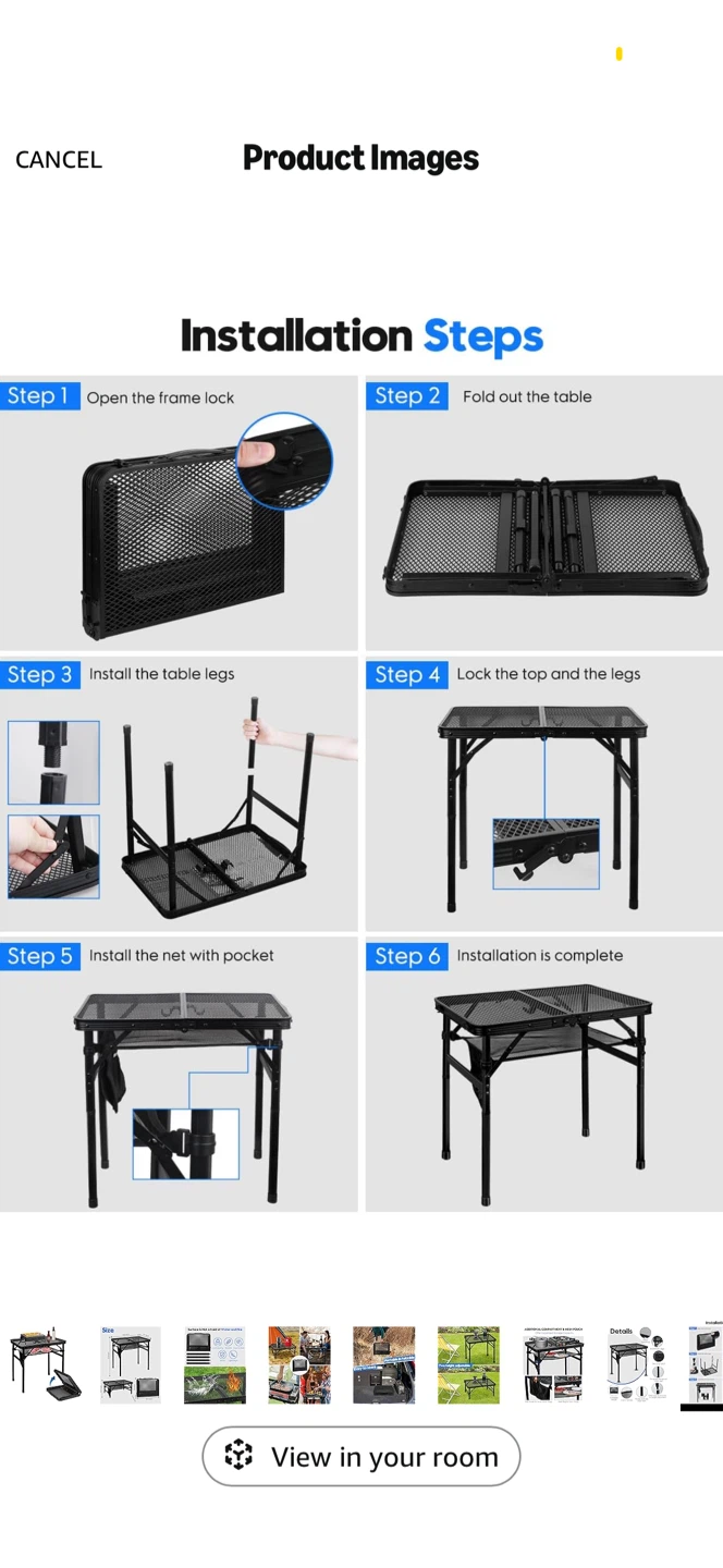 Black Metal Mesh Folding Table - photo 5