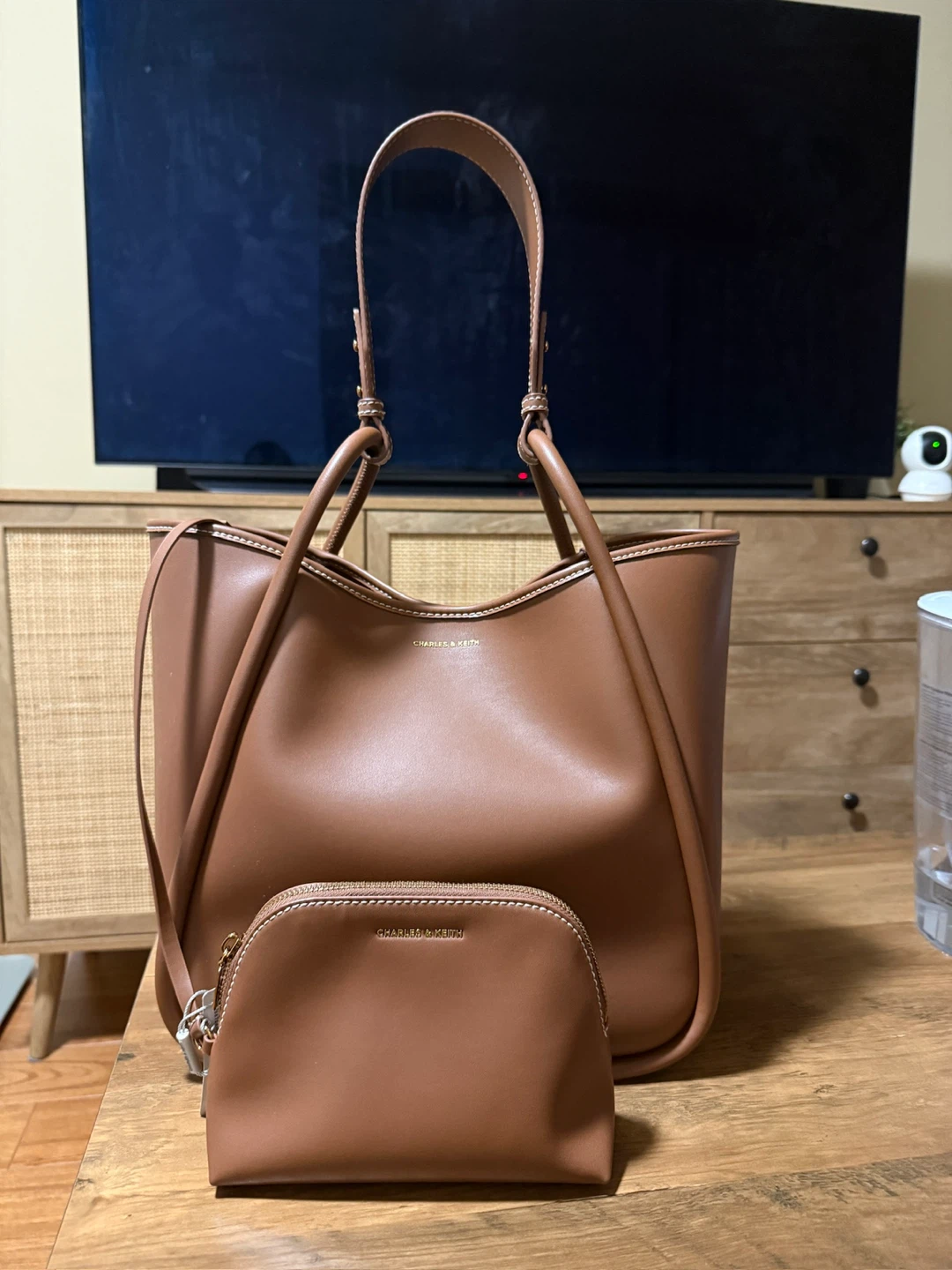 Charles & Keith Brown Tote Bag with Pouch - photo 2
