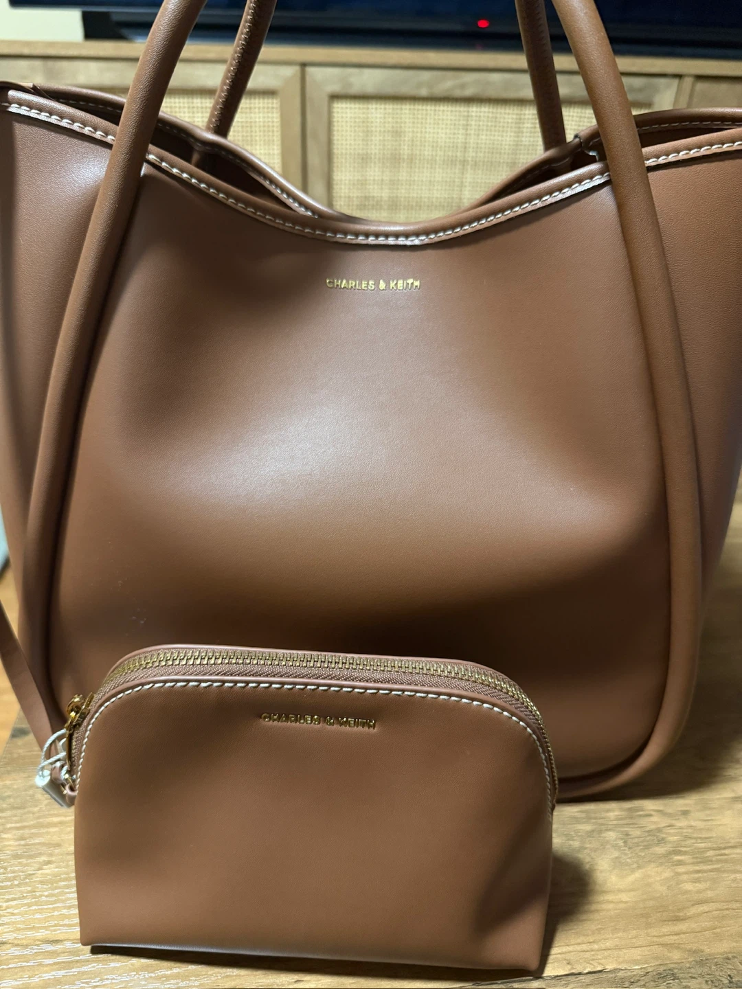 Charles & Keith Brown Tote Bag with Pouch - photo 3