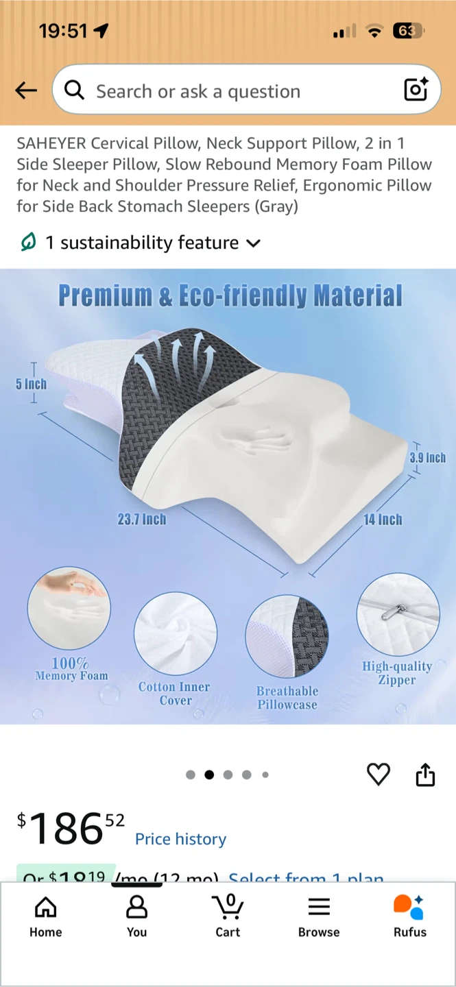 SAHEYER Cervical Pillow - Memory Foam Neck Support - photo 2