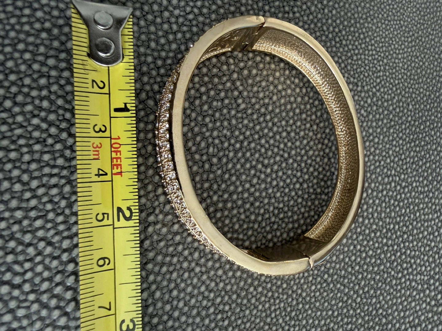 Gold Tone Hinged Bangle Bracelet with Rhinestones - photo 5
