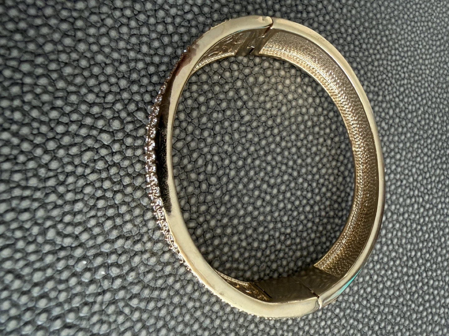 Gold Tone Hinged Bangle Bracelet with Rhinestones - photo 4