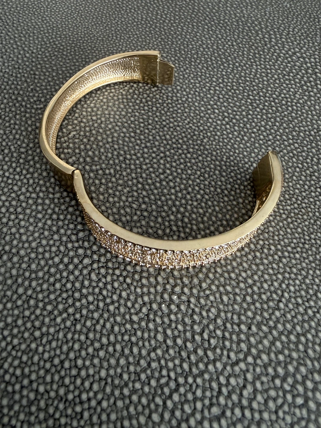Gold Tone Hinged Bangle Bracelet with Rhinestones - photo 2