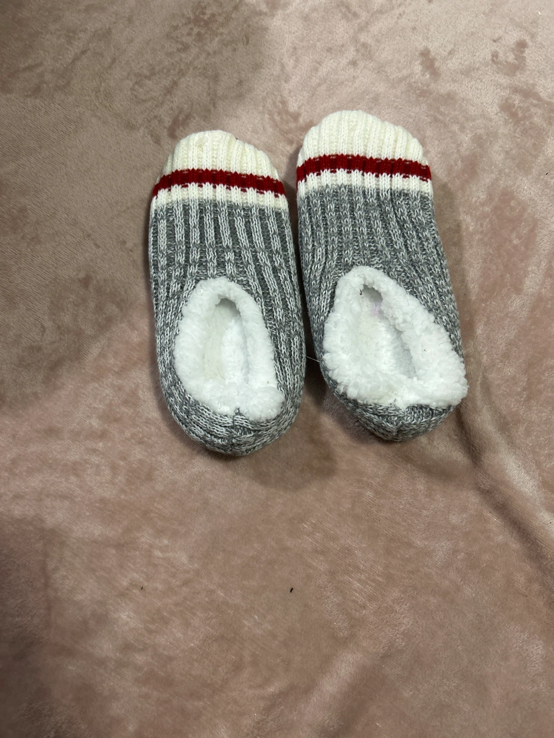 Baby Slippers - Grey with Red Stripe