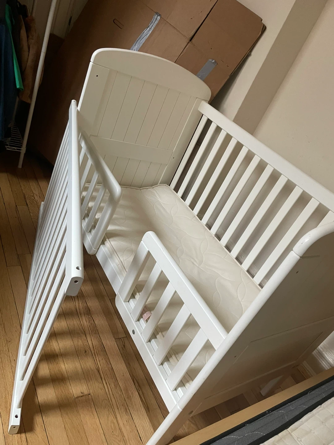 White Convertible Crib with Toddler Rail