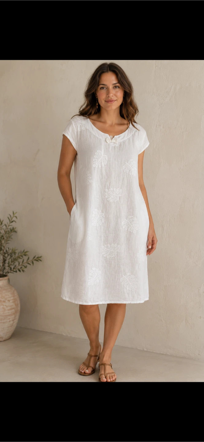 MD Diffusion White Linen Embroidered Dress XL