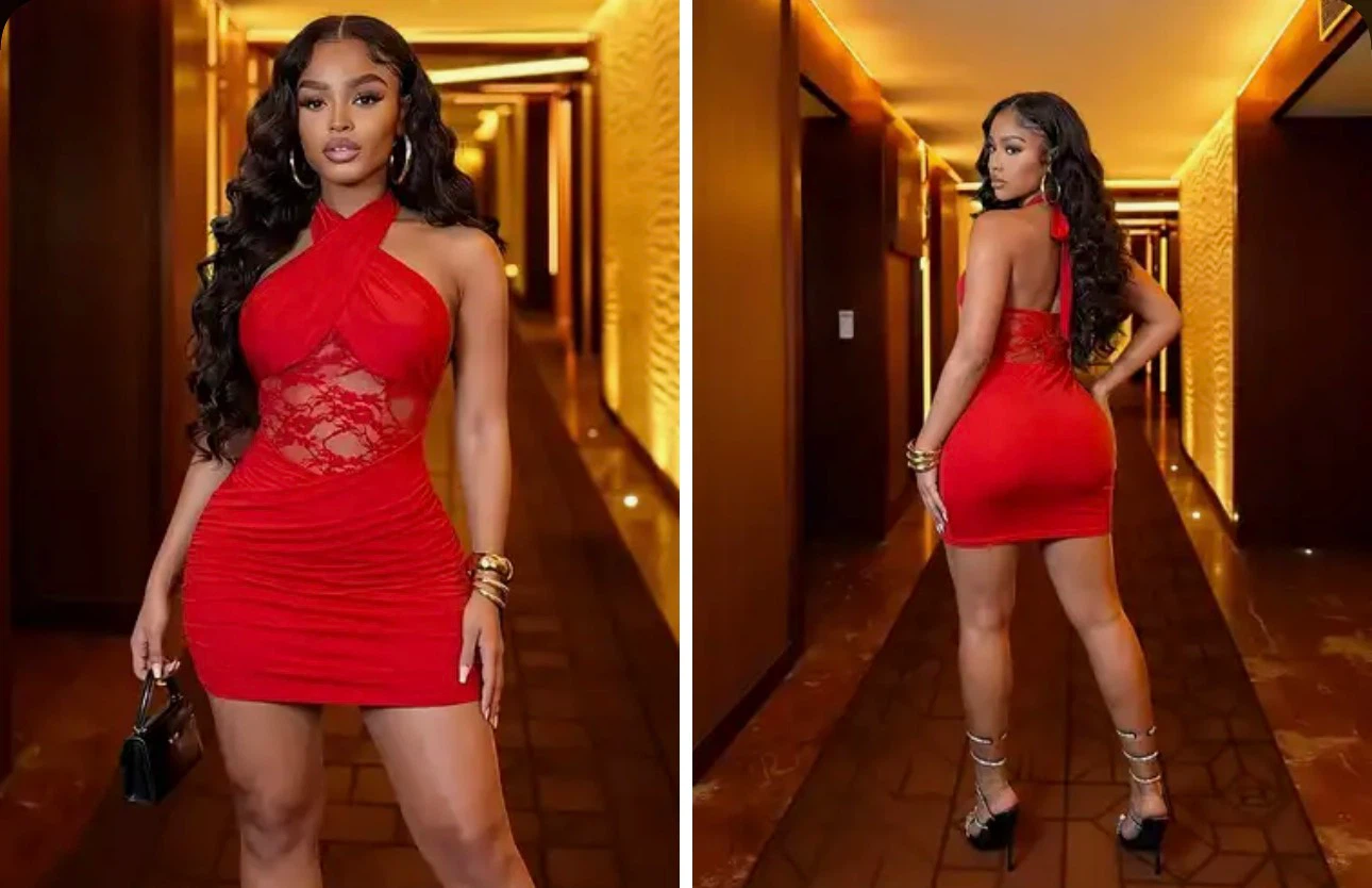 Red Lace Halter Mini Dress. Size small