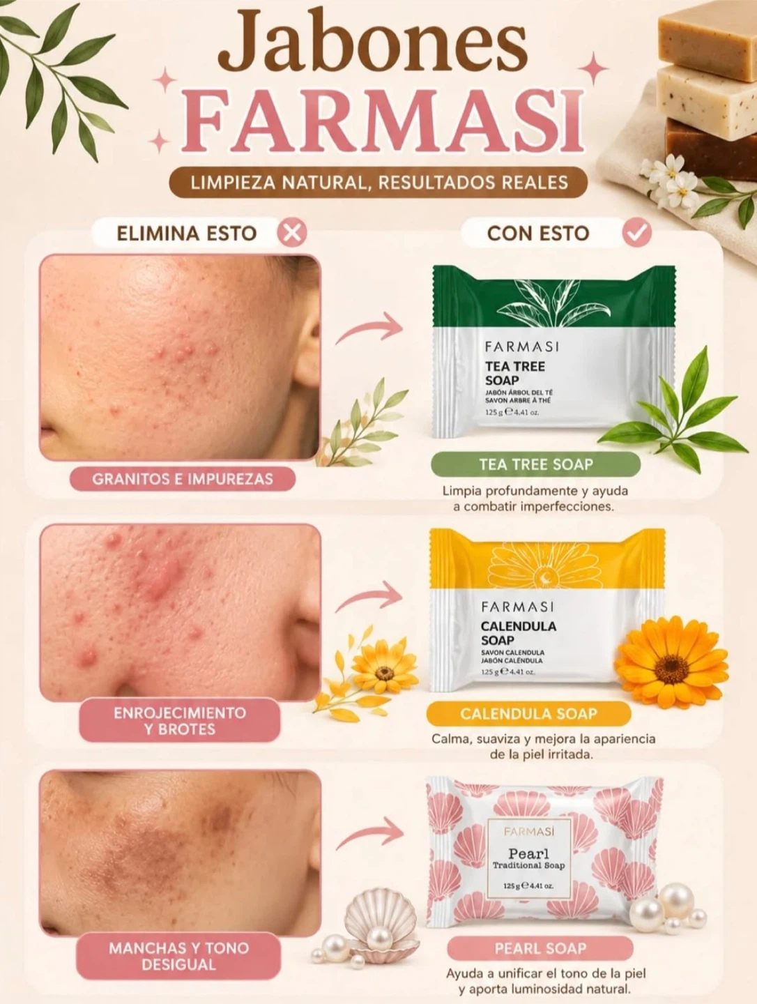 Farmasi Soap - Tea Tree, Calendula, Pearl